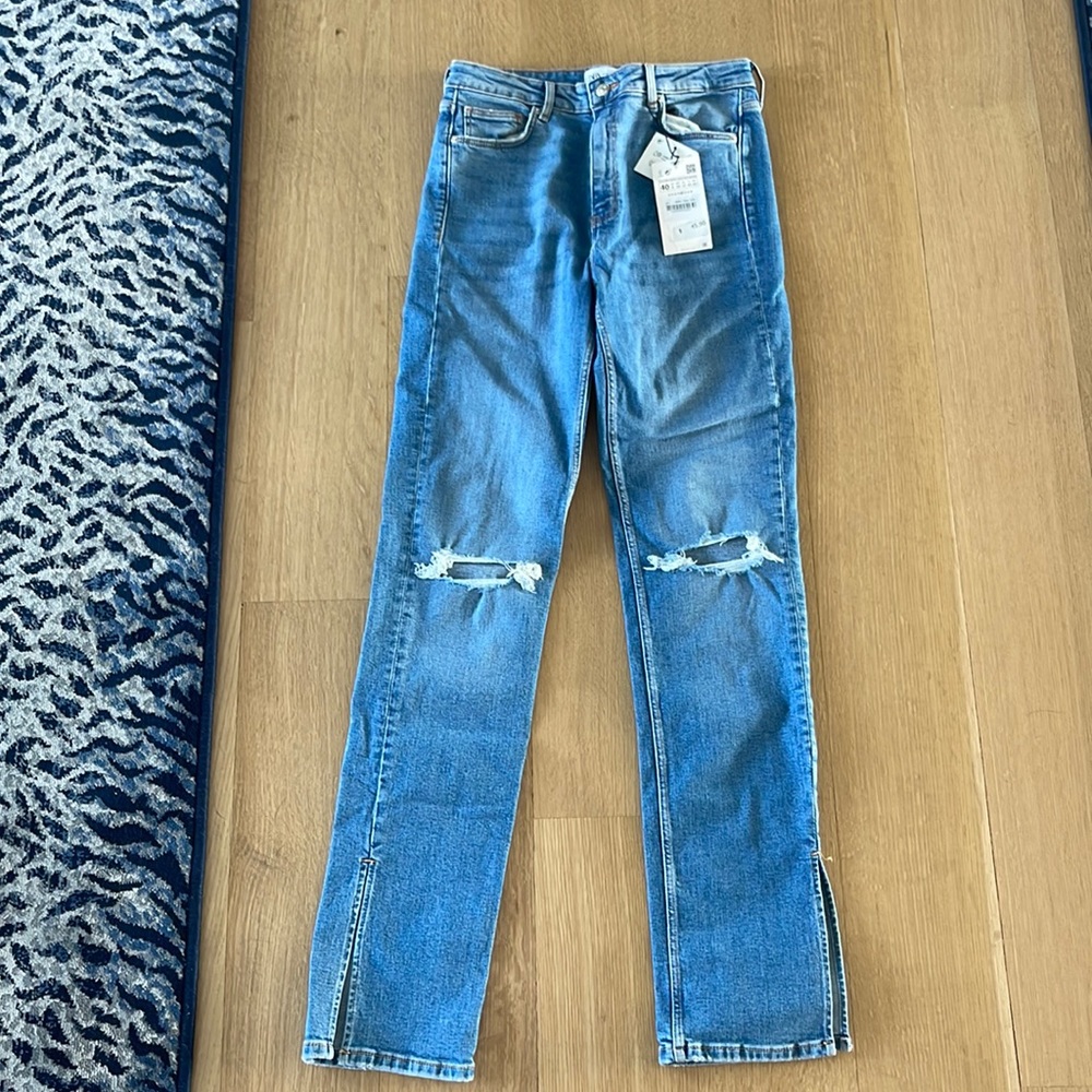 Zara high rise ripped jeans with slits by ankles